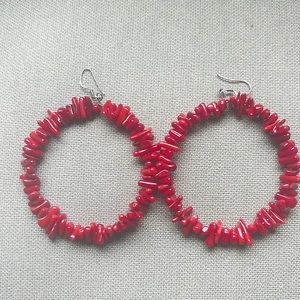 BUY 2 for $10 - Handmade red coral hoop earrings - never worn